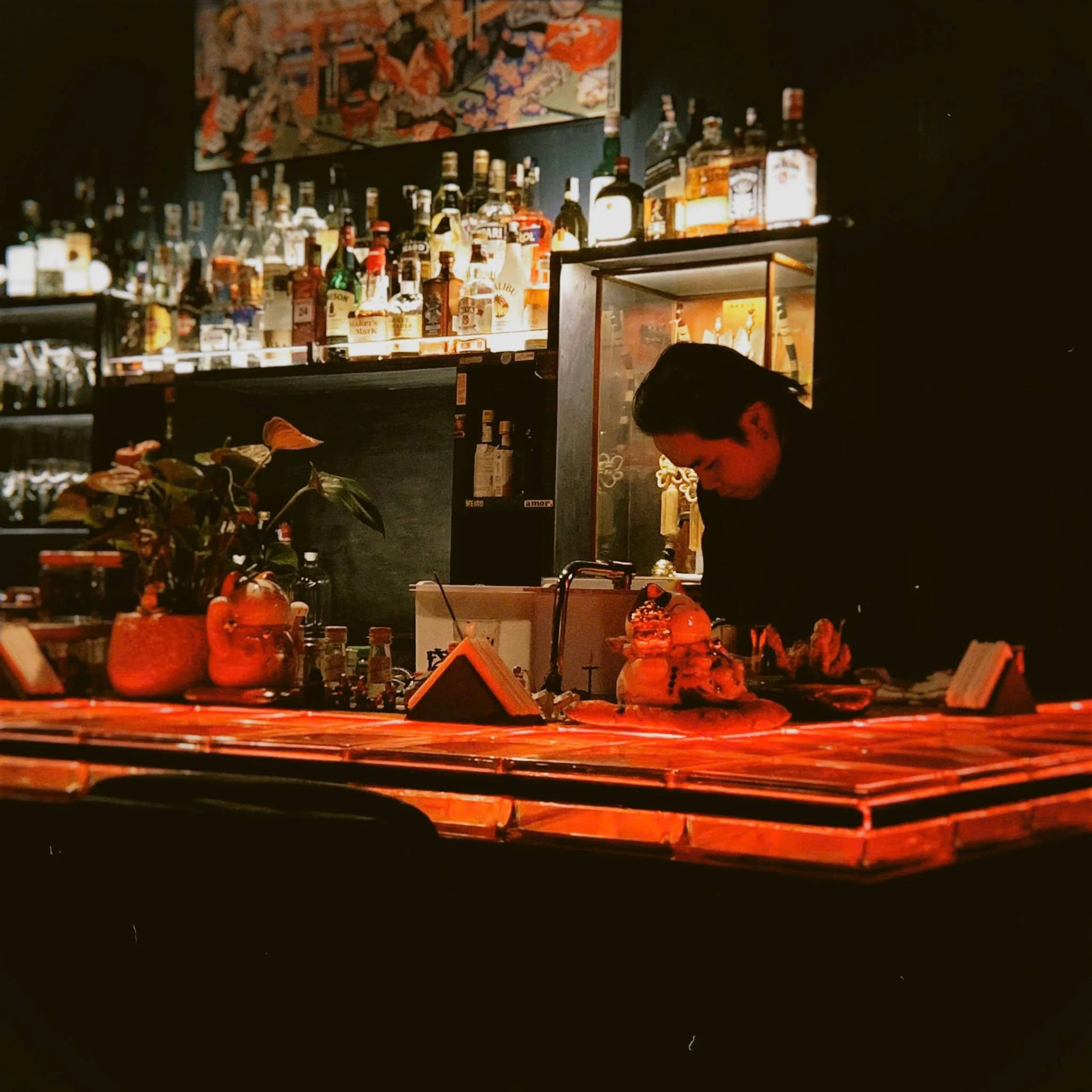 Low-lit hospitality interior detail